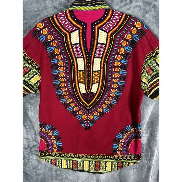 African Fabrics Floral Red Yellow Blue Indigo Stylish Top Blouse Women 2 X-Large - Picture 15 of 15